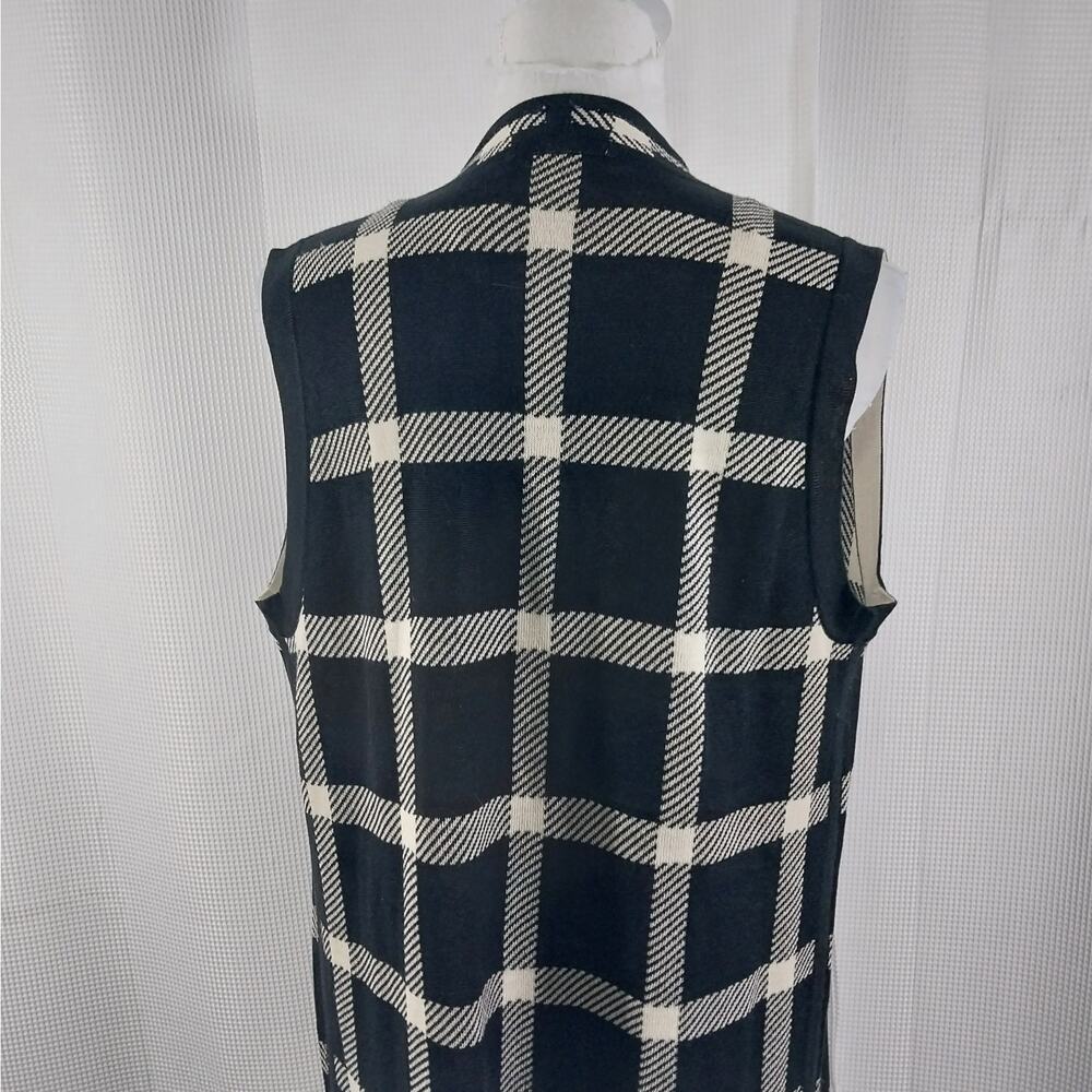 NWT! BELLDINI! BLACK & CREAM PLAID DUSTER LENGTH CARDIGAN SWEATER VEST! SZ M - Picture 6 of 12